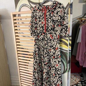 Black and Tan floral print 1940s inspired dress